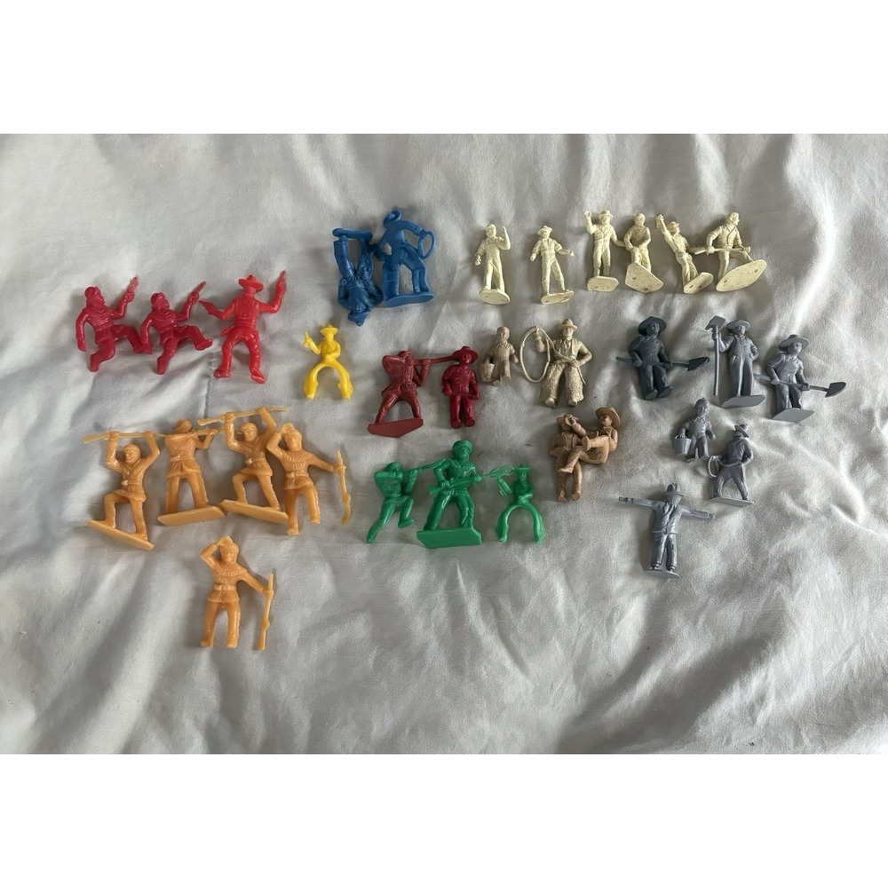 Vintage Tim Mee Cowboys & Indians & Farmers Toy Figures. 3 Inch 30 Total